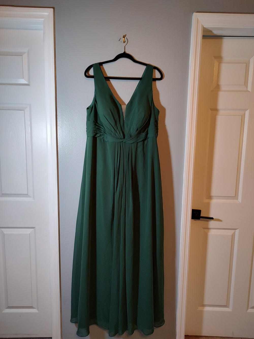 Azazie Deep Green V-Neck Chiffon Maxi Dress